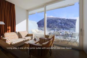 达沃斯Waldhotel & SPA Davos - for body & soul的山景客厅