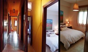 卡拉内拉爱德度假屋的卧室两张照片,配有一张床和镜子