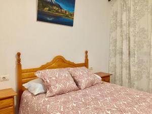 洛斯·亚诺斯·德·阿里丹Apartamentos los Llanos de Aridane的一间卧室配有一张带木制床头板的床