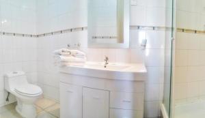 维纳德马奥芬巴彻霍夫生态旅馆的白色的浴室设有卫生间和水槽。