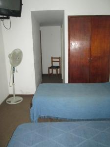 马德普拉塔普尔拉中央酒店的一间卧室配有一张床、风扇和椅子