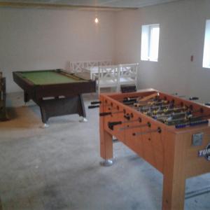 希蒂绍Ferienhütte Kälberweide的配有乒乓球桌和台球桌的房间