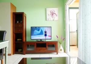 莫罗德哈布雷Luxury Apartment Balcon de Jandía的客厅配有壁橱上的平面电视