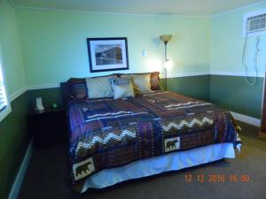 利文斯顿乡村汽车酒店的一间卧室配有一张带彩色毯子的床