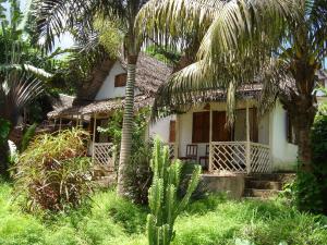 阿姆巴托洛阿卡Hotel La Caravelle的前面有棕榈树的房子