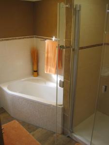 阿尔肯B&U Fewo Scherhag的设有带浴缸和淋浴的浴室。