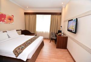 北干巴鲁安卡萨花园酒店的酒店客房,配有床和电视