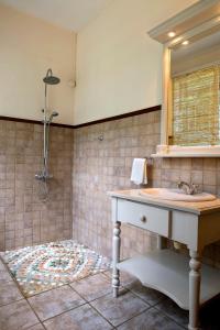 LʼUnionAuberge de Saint Aubin的一间带水槽和淋浴的浴室