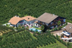 里菲亚诺Pension Margreth的享有带游泳池的房屋的空中景致