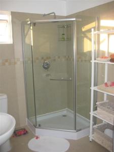 格兰高伯Villa Pupunu 1的浴室里设有玻璃门淋浴