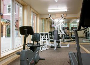 老猛犸湖Sunstone 325的大楼内带跑步机和机器的健身房