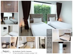 Kamphaeng Saen坎贝盛米图辛姆特拉酒店的一张床和一扇窗户的卧室的照片拼在一起