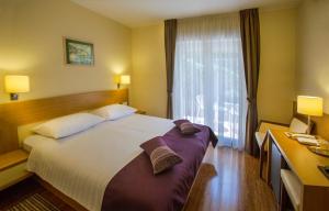莫什尼卡德拉加Hotel Villa Privileggio的一间设有大床和窗户的酒店客房