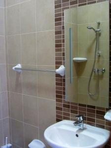 斯利马考奈尔旅馆的浴室配有盥洗盆和带镜子的淋浴