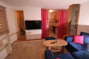 特拉夫尼克Apartment Vremeplov的客厅配有沙发和桌子
