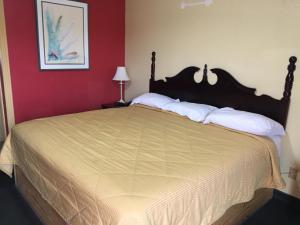 De Leon德莱昂汽车旅馆的卧室配有带白色枕头的大床