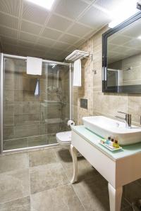 伊兹密尔佩拉阿里亚酒店的一间带水槽、淋浴和卫生间的浴室