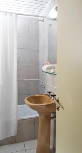 圣卡洛斯-德巴里洛切国际酒店的一间带水槽和淋浴帘的浴室