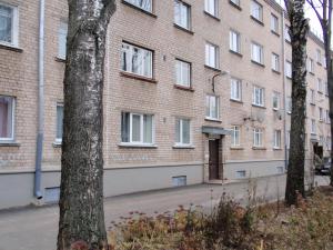 陶格夫匹尔斯Central Cietokšņa Street Apartment的砖砌的建筑,设有白色的窗户和门