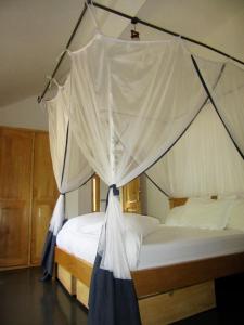 恩德培Precious Guesthouse的一间卧室配有两张床,配有蚊帐。