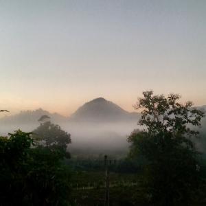 湄安蒙克奥旅馆的一片以山为背景的阴暗山谷