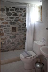 阿吉亚帕拉斯夫Pegasus Resort的一间带卫生间、水槽和石墙的浴室