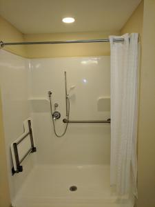 塔拉哈西塔拉哈西西北部I-10州际公路卡尔森江山旅馆的带淋浴和浴帘的浴室