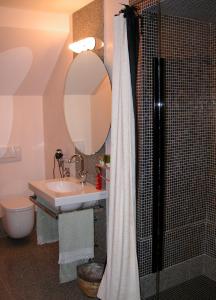 蒙特格罗托泰梅Da Nicola的浴室配有淋浴帘和盥洗盆。