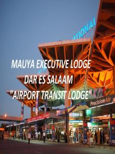 达累斯萨拉姆Mauya Executive Lodge的夜间购物商场的标志
