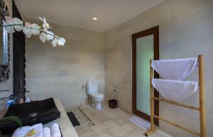 塞米亚克Sandi Agung Villa的一间带卫生间的浴室和一个带毛巾的架子