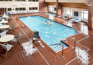 德卢斯苏必利尔湖酒店的一座游泳池,里面的人游泳