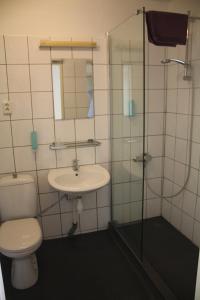 波尔代克圣文森特酒店的浴室配有卫生间、盥洗盆和淋浴。