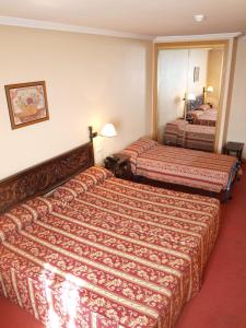 马德里唐路易酒店的酒店客房,设有两张床和镜子