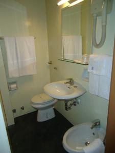 布雷西亚克丽斯塔罗布雷西亚酒店的一间带水槽、卫生间和镜子的浴室