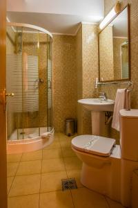 勒德乌齐Hotel Maria的浴室配有卫生间、盥洗盆和淋浴。