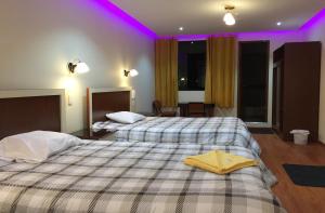 胡利亚卡套房之家酒店的紫色灯的酒店客房内的两张床
