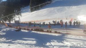 莫济列Apartmaji Golob-Golte的一群人,在雪地的滑雪场