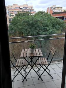 略夫雷加特河畔奥斯皮塔莱特FIRA巴塞罗那公寓的种植了植物的阳台的桌椅