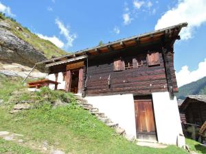 SaflischmattenBeautiful Chalet in Binn with Parking的一座小木房子,位于一座小山上,有草