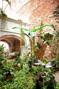 卡塔赫纳艾菲兹酒店的砖砌建筑前花园,种植植物
