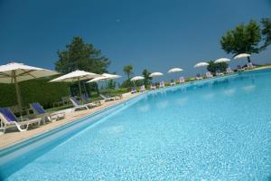 安科纳艾米利亚酒店的一个带椅子和遮阳伞的大型游泳池