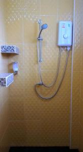 安帕瓦班本加希旅舍 的浴室里设有淋浴,墙上装有水管