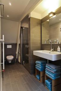 格罗宁根Loft 6 kingsize apartment 2-4persons with great kitchen的一间带水槽和卫生间的浴室