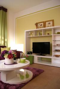 普雷罗浪漫风情公寓的带沙发和电视的客厅