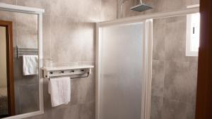 塞维利亚圣维森特2号旅馆的浴室里设有玻璃门淋浴