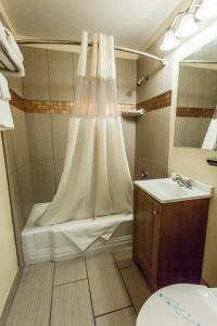 梅德福美国经济旅馆的带淋浴、浴缸和盥洗盆的浴室