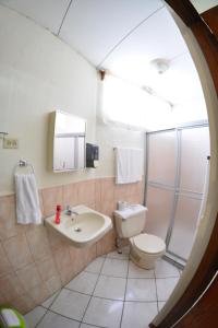 马那瓜Hotel Posada Don Pantaleon的一间带卫生间和水槽的浴室
