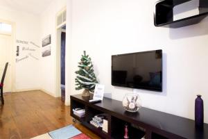 里斯本Find Me Inn Alcantara的一间带电视和圣诞树的客厅