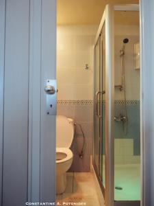 利马索尔Sea Front & City Center, Amazing Sea View的一间带卫生间和玻璃淋浴间的浴室