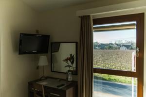 Commugny莱蒙汽车旅馆的一间配有电视的房间和一个带田野的窗户